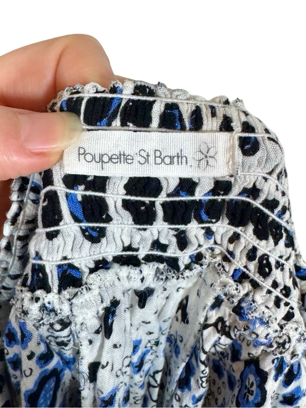 Poupette St Barth Naomi Ruffle Mini Skirt in Blue Black Persian Banana Print - Picture 7 of 10